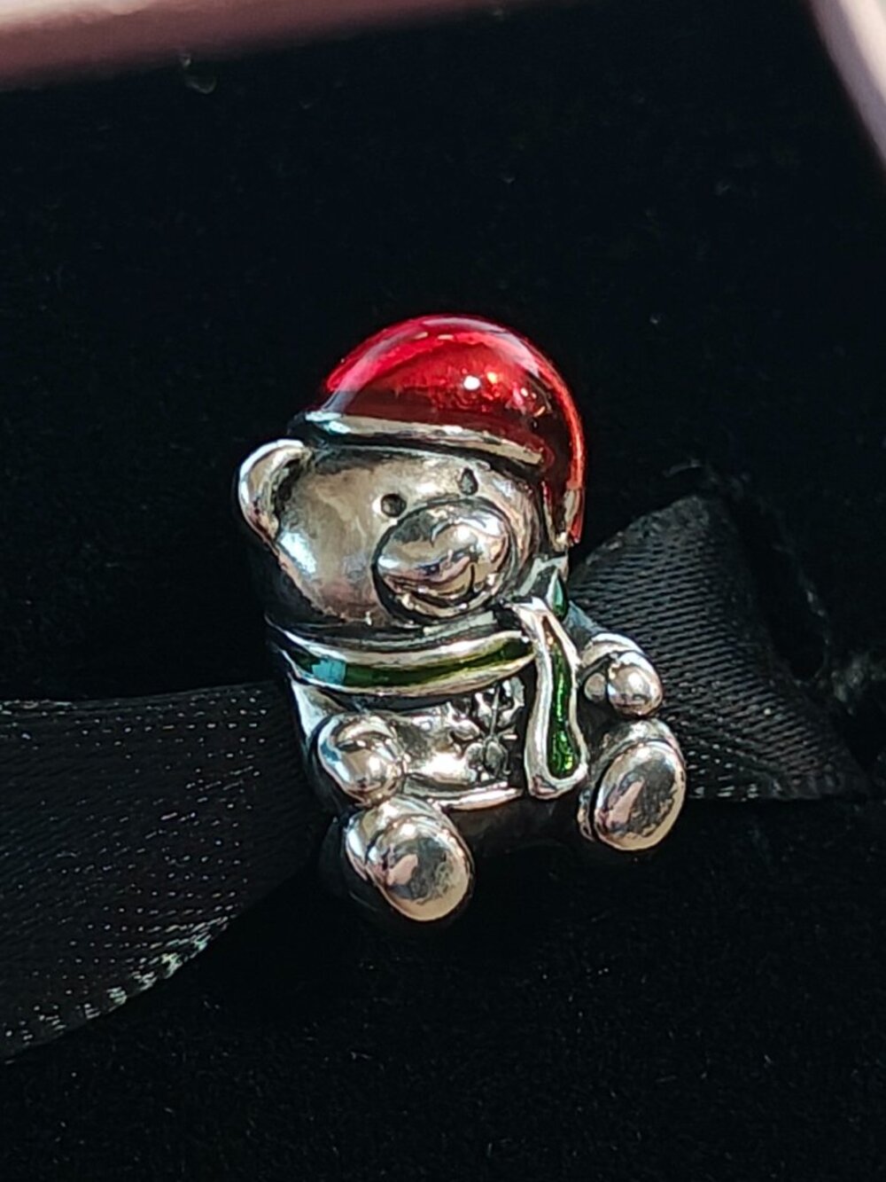 Authentic Pandora Retired Christmas Bear Charm 791391ENMX Sterling Silver